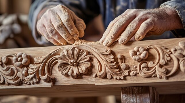 Carpenter sanding wood for a project. Featuring carpentry and detailed woodwork