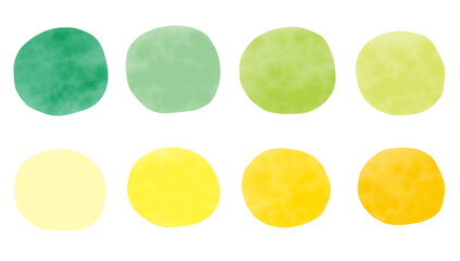 緑系と黄色系の歪んだ円形の水彩フレーム　グラフィック素材　セット素材　png