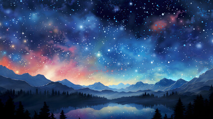 Fototapeta premium A vibrant illustration of the night sky illustration abstract decorative painting
