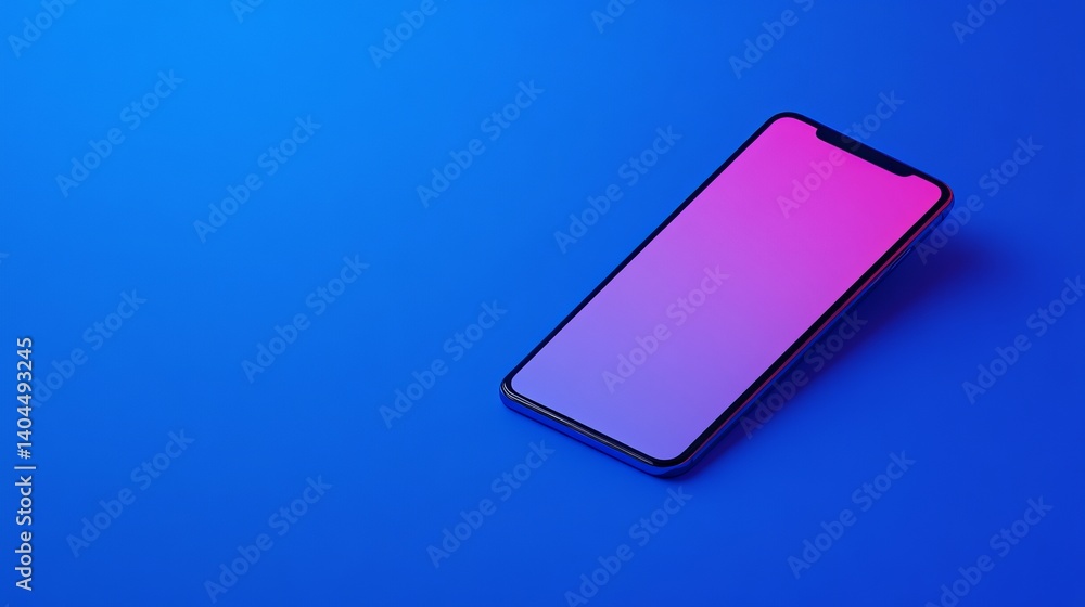 Poster modern smartphone mockup with gradient screen on blue background 3d app pink tech color clean mobile