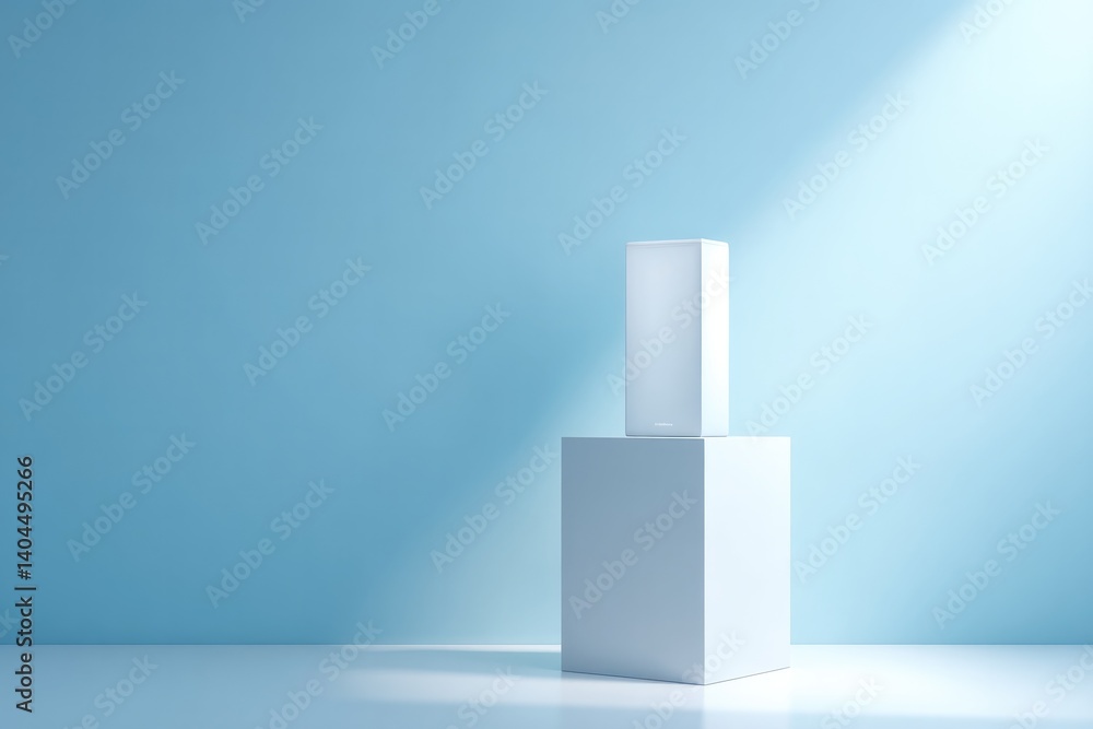 Poster pristine minimalistic podium for beverages stands alone in well-lit simple setting emphasizing clean