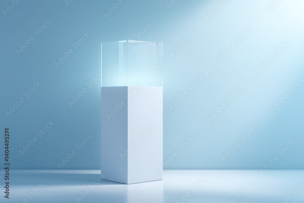 Poster pristine minimalistic podium for beverages stands alone in well-lit simple setting emphasizing clean