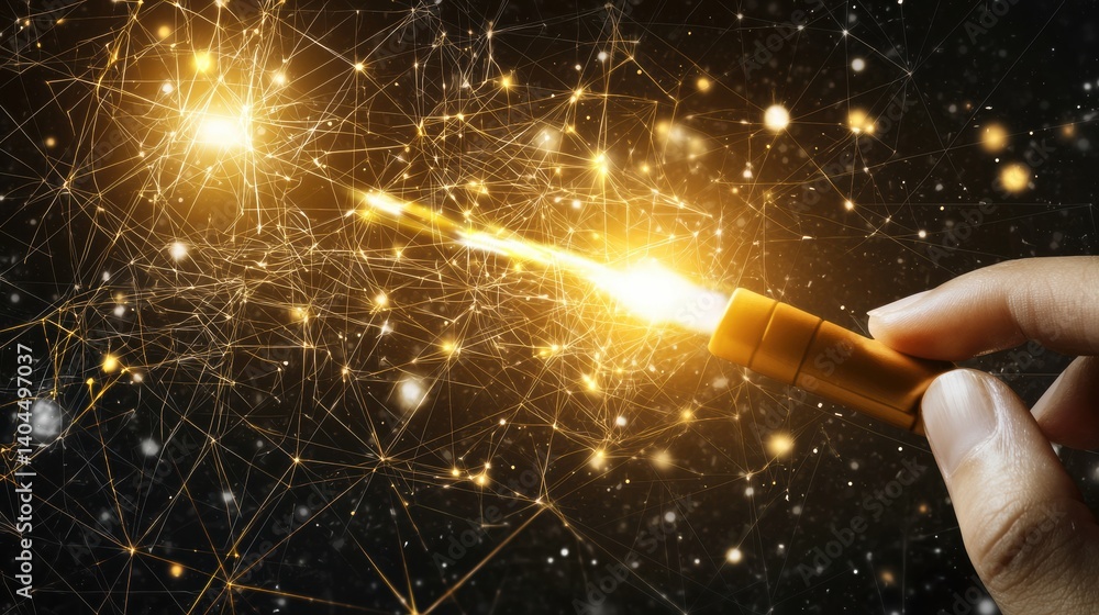 Poster creating illumination hand sparks energy digital art abstract setting vibrant conceptual visualizati
