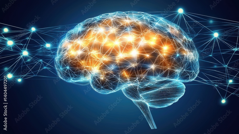 Poster exploring neural connectivity virtual environment 3d visuals technology scientific insights