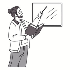 Classroom Learning with Teacher and Students Studying Books - Vector Illustration