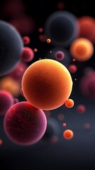 Glowing spheres float in dark space; abstract art