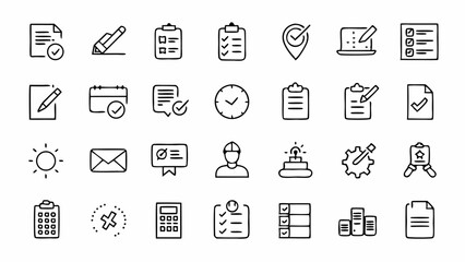 Clean outline icons representing checklist and planning perfect for to do list apps productivity dashboards and project tracking visuals