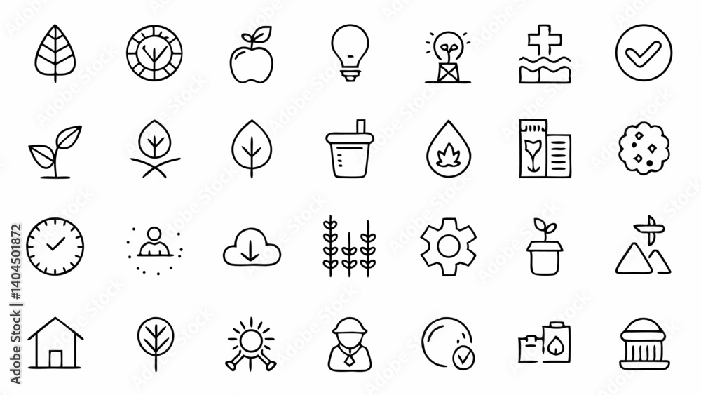 Poster design with nature in mind using this pack of linear environment icons ideal for climate apps green 