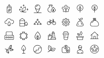 Refresh your eco friendly design with these environment themed outline icons suited for green apps recycling info and sustainability platforms