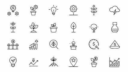 Perfect Your Visual Content with These Sleek Growth Outline Icons Designed for Business Financial and Personal Development Themes