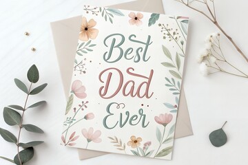 watercolor greeting card with best dad ever message in hand painted style