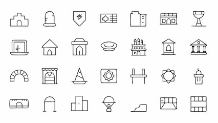 Professional Outline Icons Representing Masonry Tools and Techniques for Industrial Designs