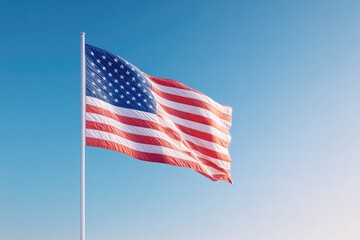 usa flag gently waving against vast expanse of clear blue sky providing ample of copy space for designs