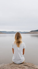 Fototapeta premium serene view of person by water