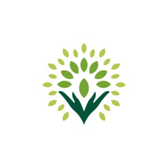 hands leaves green abstract logo, circle health, eco, care
