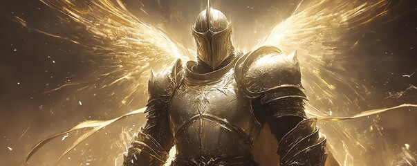 A paladin knight clad in radiant armor stands majestically under a divine light, embodying virtue and nobility in a fantastical setting.