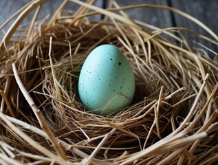 Obraz premium Speckled Egg in Nest: Spring Symbol