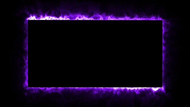 Purple Fire Rectangle: Intense Burning Frame on Black