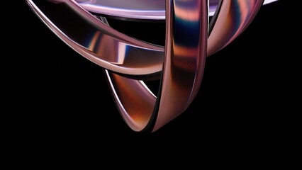 3d abstract background on dark background, Transparent glossy glass, Colorful curve glass with dispersion.