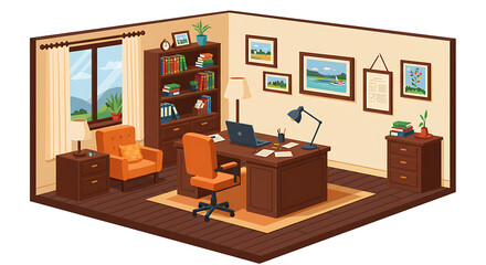 Cozy Home Office: Isometric Illustration, Warm Tones AI Generated