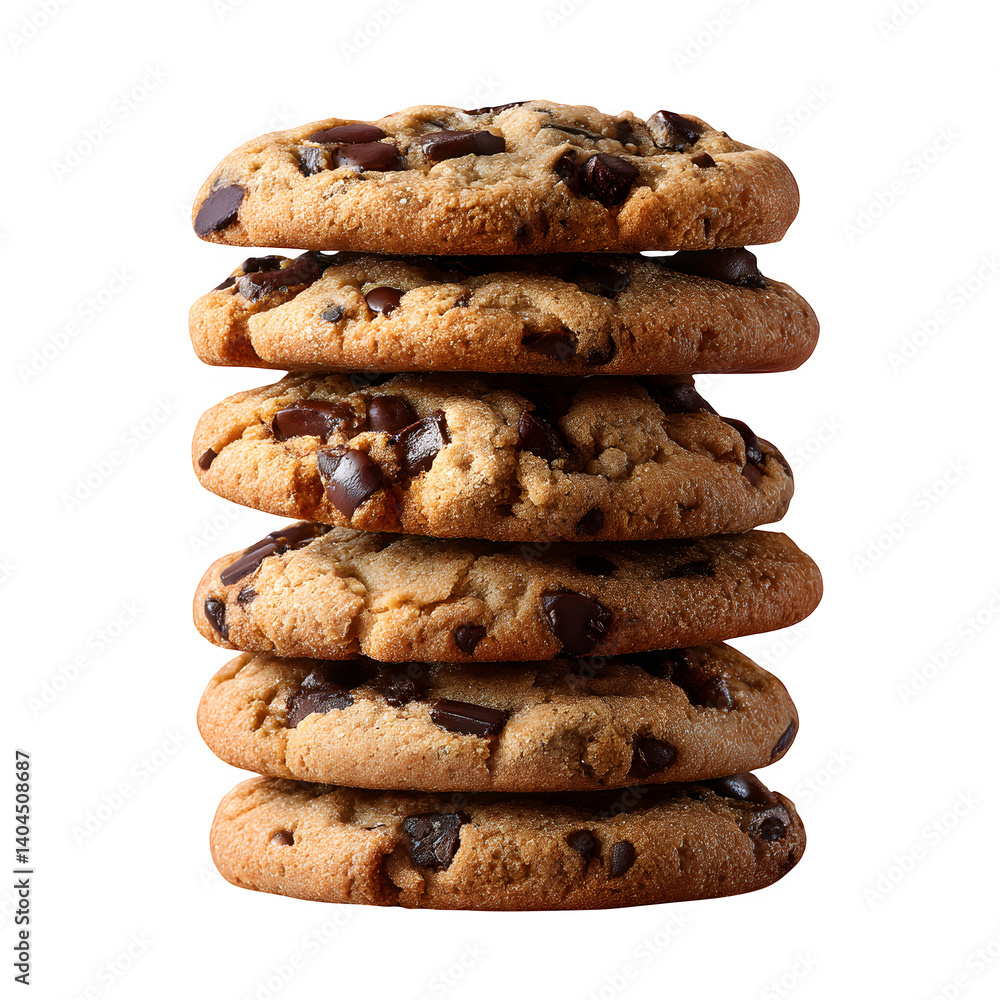 Poster stack of chocolate chip cookies isolated on transparent background