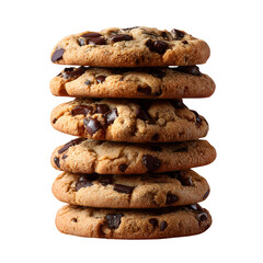 Stack of chocolate chip cookies isolated on transparent background