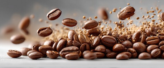Obraz premium Roasted coffee beans burst and fall