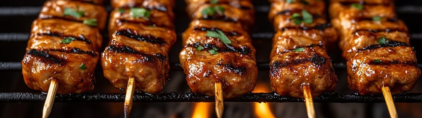 Grilled Skewers on Barbecue Grill