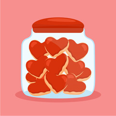 vector illustration of a jar of love shaped biscuit