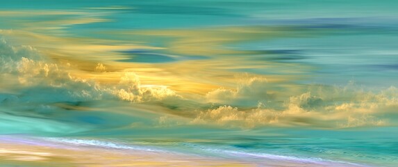 Fototapeta premium Serene sunset hues paint a dreamy cloudscape over a tranquil horizon