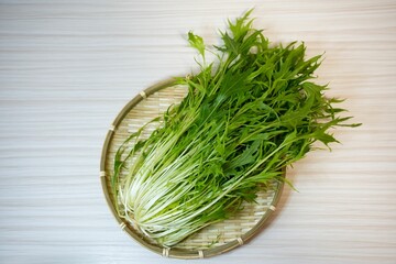 鮮やかな緑色のサラダ水菜