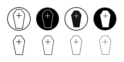 Coffin icon Flat simple outline set
