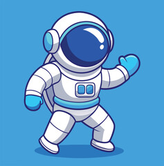 Obraz premium Cartoon Astronaut Floating In Space Illustration In Blue And White Design