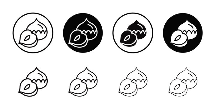Hazelnut icon Flat simple outline set