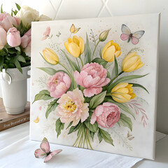 square floral arrangement watercolor bouquet of sweet flowers