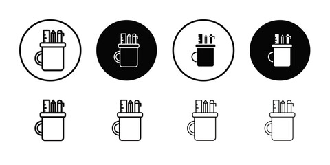 Pencil holder icon Flat simple outline set