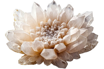A mesmerizing quartz crystal cluster resembling a delicate flower showcasing translucent warm toned crystals against a