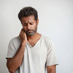 Fototapeta premium sad indian man standing on white background