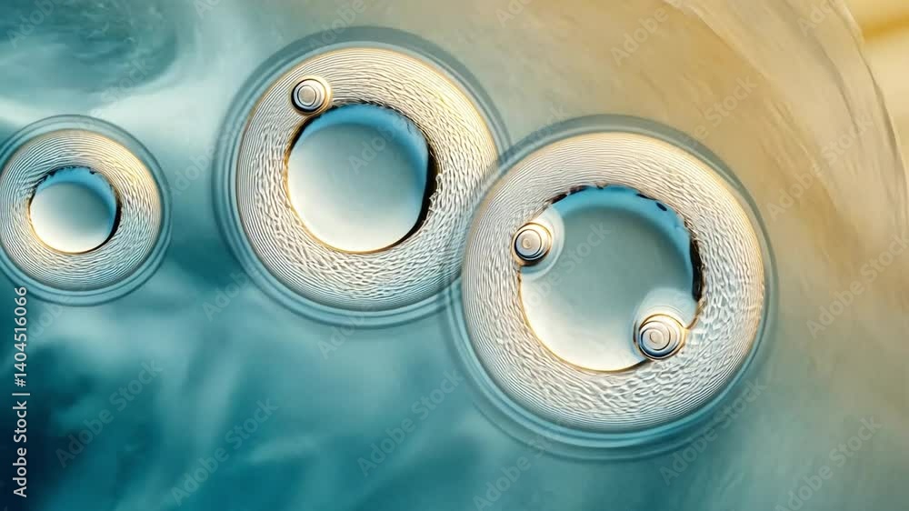 Poster abstract bubblescape: close-up view of several translucent bubbles floating in a teal liquid, creati