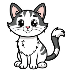 Obraz premium Kawaii cat coloring page - charming and simple line art for creative fun, black and white vector illustration