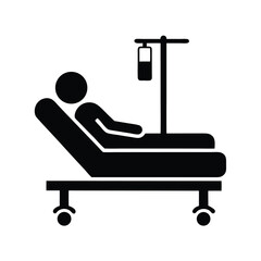 Patient in Hospital Bed with IV Drip Treatment, Medical Icon, Silhouette