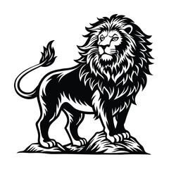 Obraz premium This wild mammal vector illustration depicts a black and white lion head, a majestic feline beastThis wild mammal vector illustration depicts a black and white lion head, a majestic feline beast