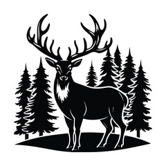 A cute cartoon deer silhouette vector illustration in a forest nature design showcases wild antlers