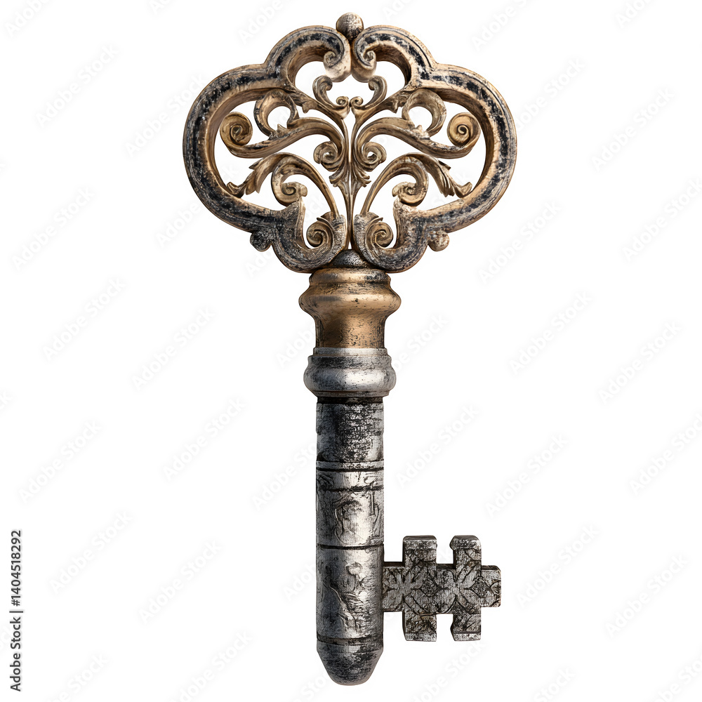 Poster • old key with intricate design isolated on transparent background