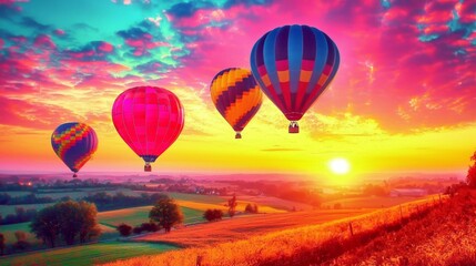 Obraz premium Vibrant hot air balloons create a stunning visual against the dawn sky.