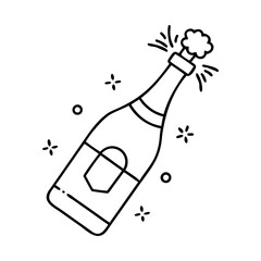 A celebratory champagne bottle popping with festive sparkles and design elements