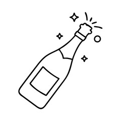 A celebratory champagne bottle popping open with sparkling effects a fun line art illustration