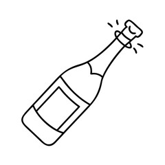 A celebratory champagne bottle with a popping cork graphic illustration