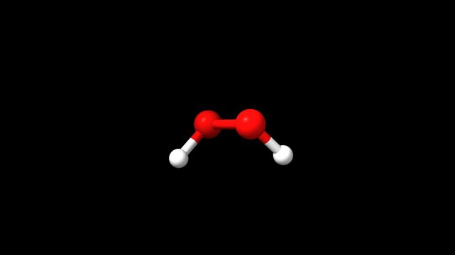 Structure of hydrogen peroxide. Animated 3D ball-and-stick and spacefill models, black background