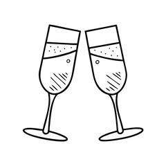 Two Champagne Flutes Toasting Cheers Celebration Festive Drink Alcohol Beverage Toast Happy New Year